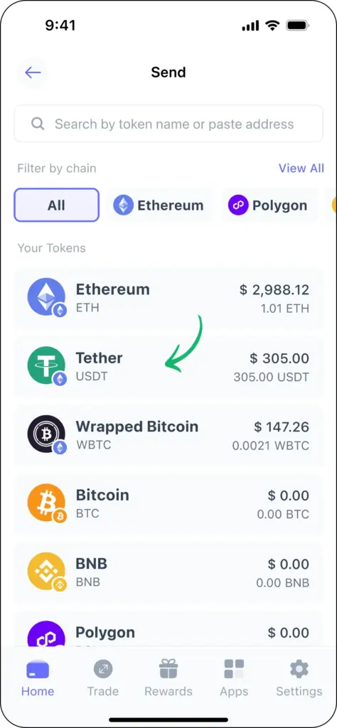 Gönderilebilecek tokenlerin listesi