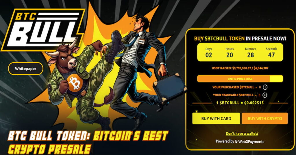 скріншот пресейлу проекту BTC Bull Token, який пов'язаний з монетою біткоїн