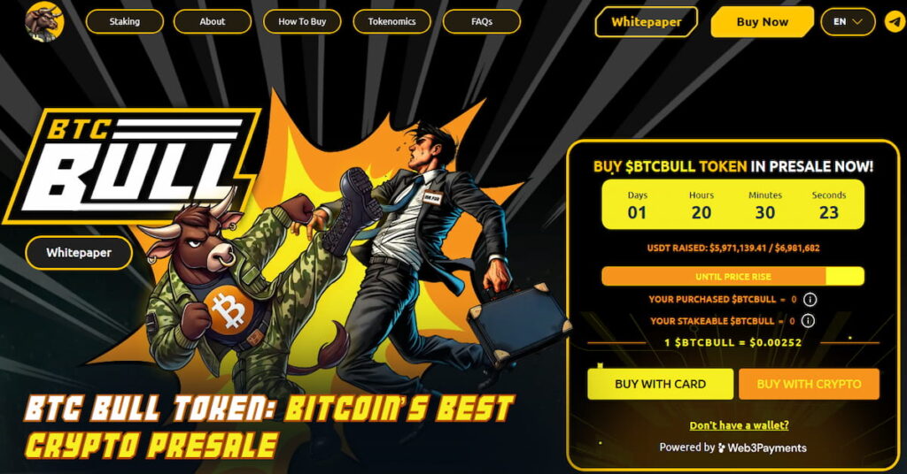 скріншот пресейлу BTC Bull Token, чиє зростання пов'язане з монетою Біткоїн