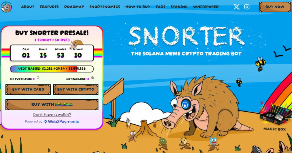 скріншот сайту проекту мемкоина Snorter