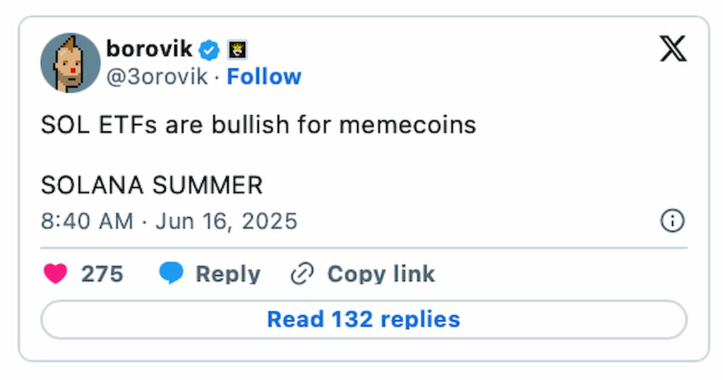 скріншот посту про монету SOL