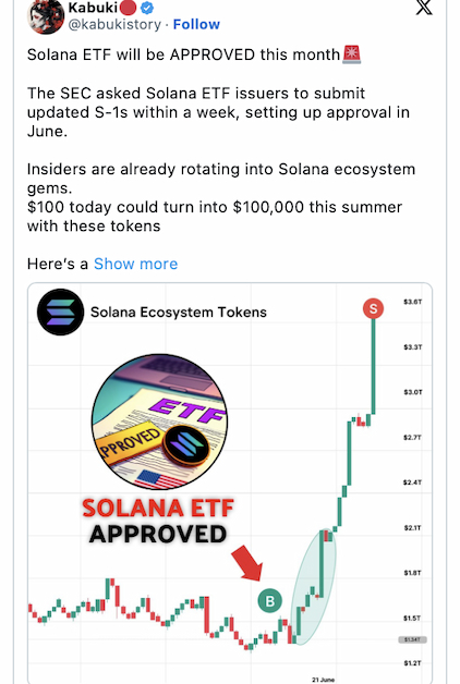 скріншот посту про монету SOL