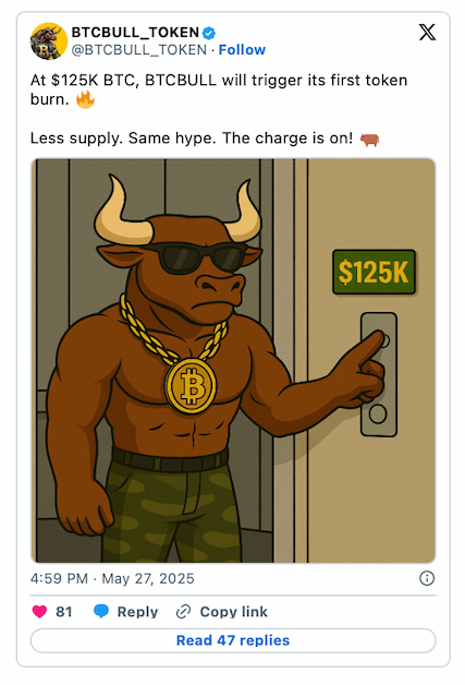 скріншот посту проекту BTC Bull Token ($BTCBULL) із соціальної мережі