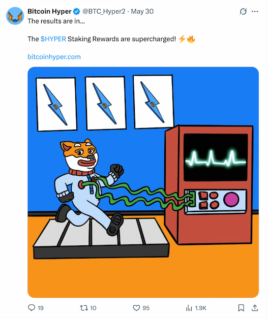 скріншот посту в соцмережі криптопроекту BTC Hyper