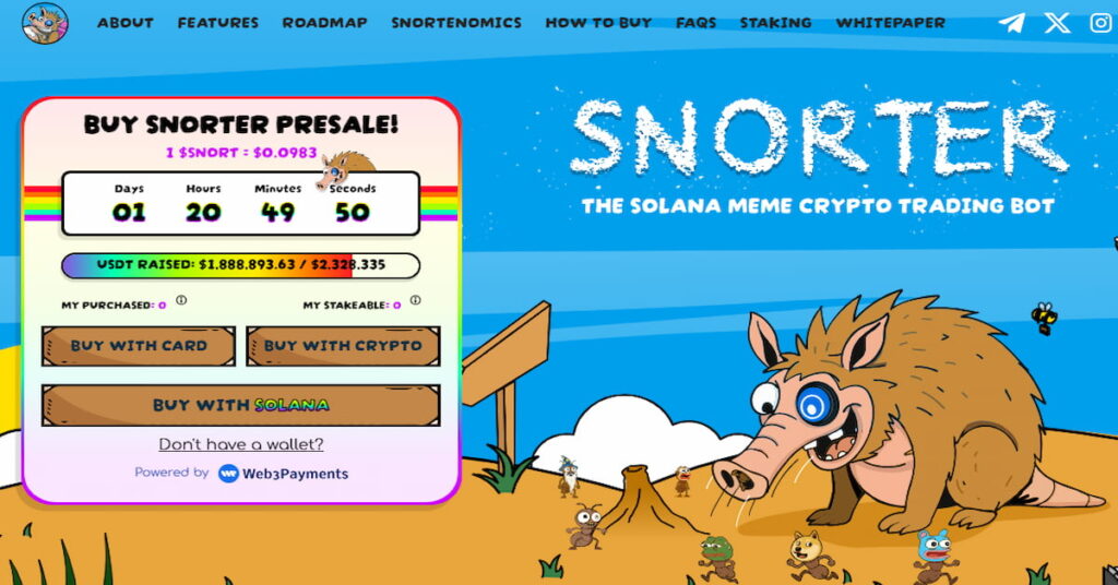 скріншот сайту проекту мемкоина Snorter