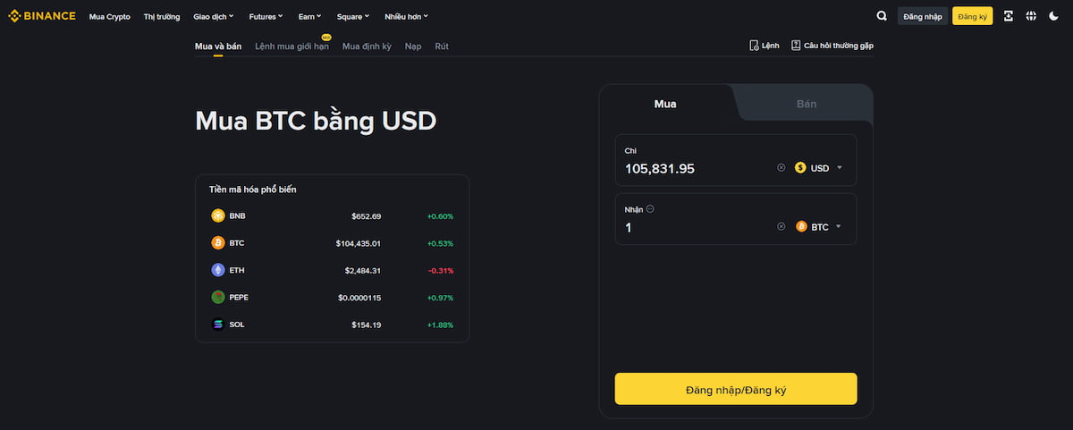 Binance Bước 4 Mua và bán crypto