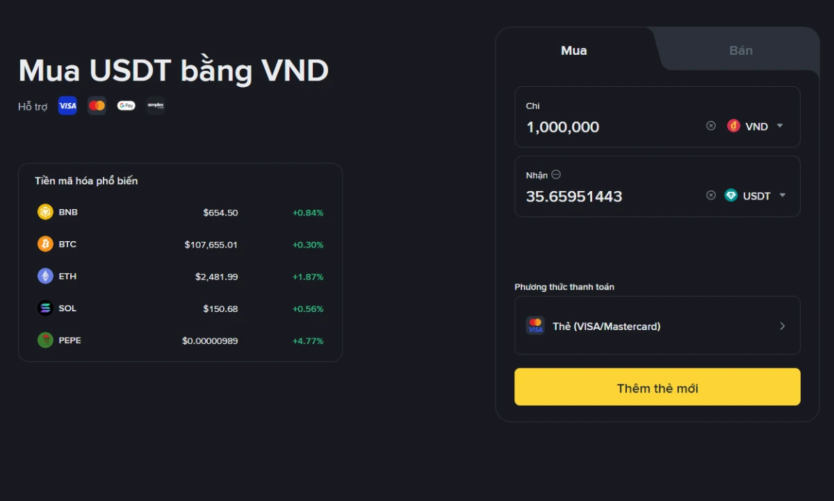 Binance Nạp tiền vào tài khoản
