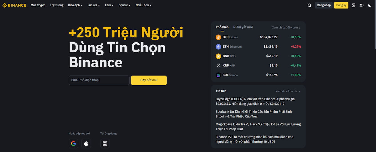 Bước 2 Chọn sàn giao dịch uy tín Binance