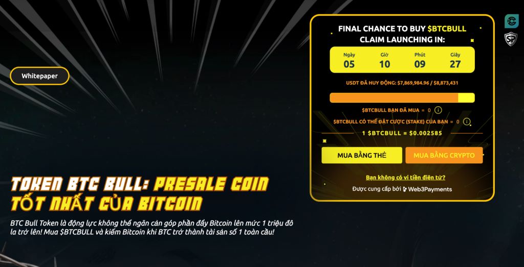 BTC Bull Token ($BTCBULL) – Presale coin meme theo chủ đề Bitcoin với phần thưởng giá trị BTC thật