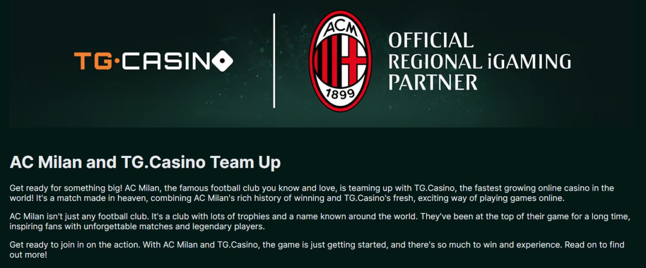TG Casino си партнира с AC Milan, супер награди очакват спортните фенове